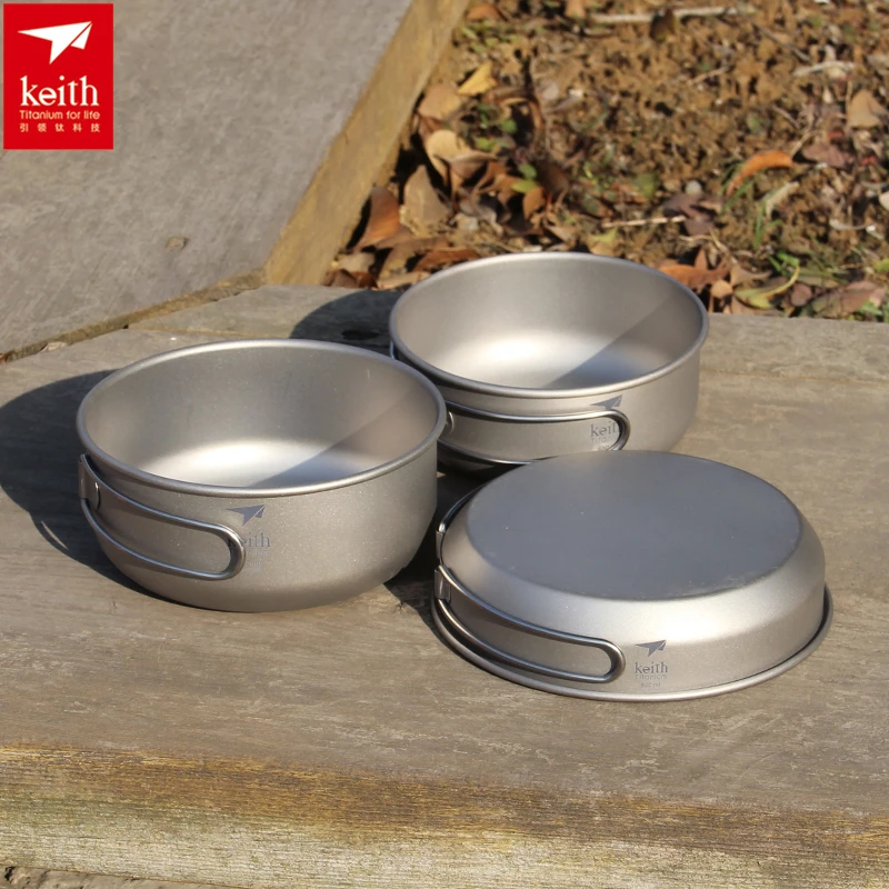 Camping Cooking Pack - Keith 3PCS Titanium Cookware Pans Bowls