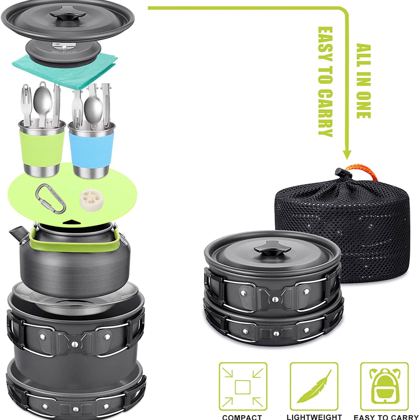 Outdoor Camping Cook Set with  - Camping Cooking Set With Kettle 评论和价格