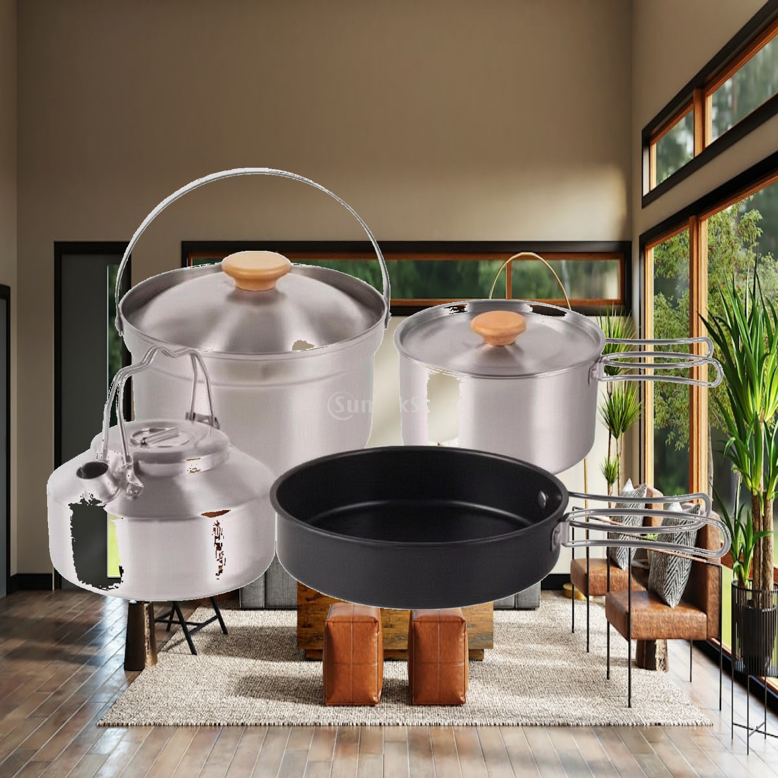 4 Pieces Stainless Steel Camp  - Camping Cooking Set With Kettle 评论和价格