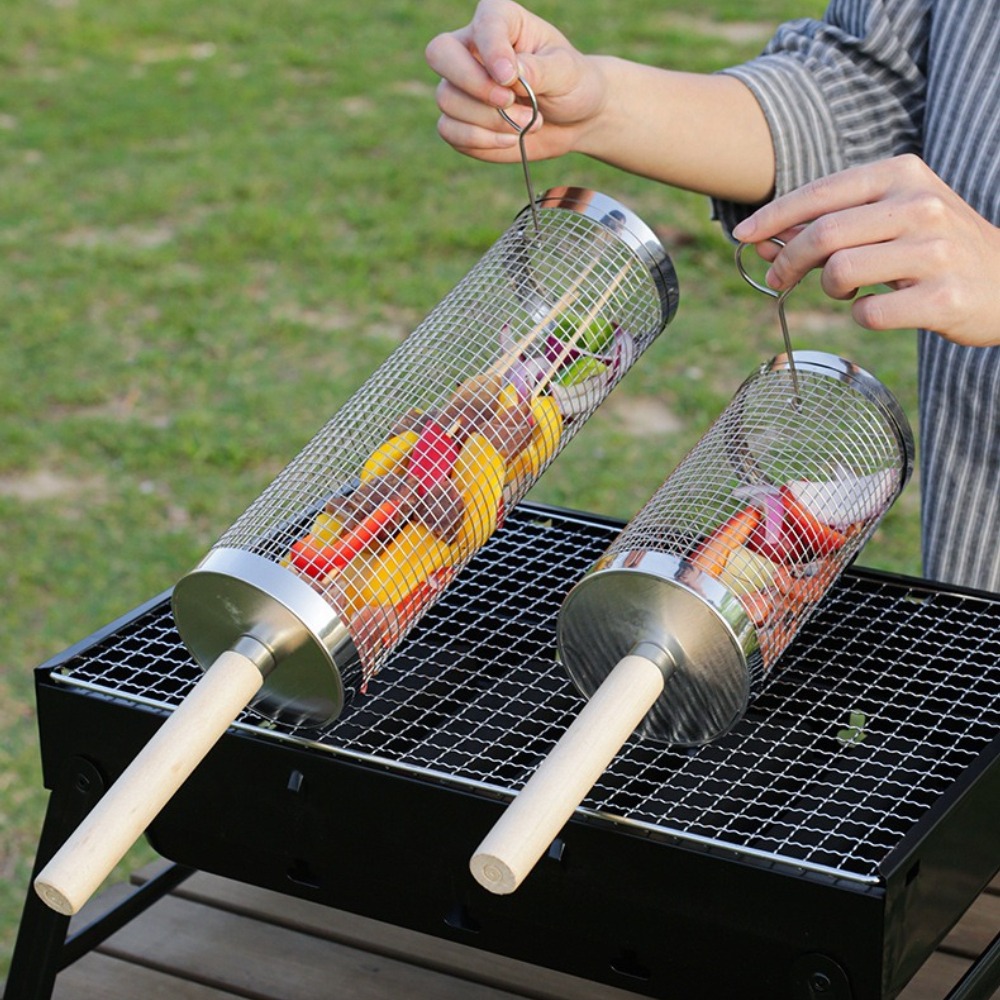 Stainless Steel Rolling BBQ Gr - Camping Cooking Meat 评论和价格
