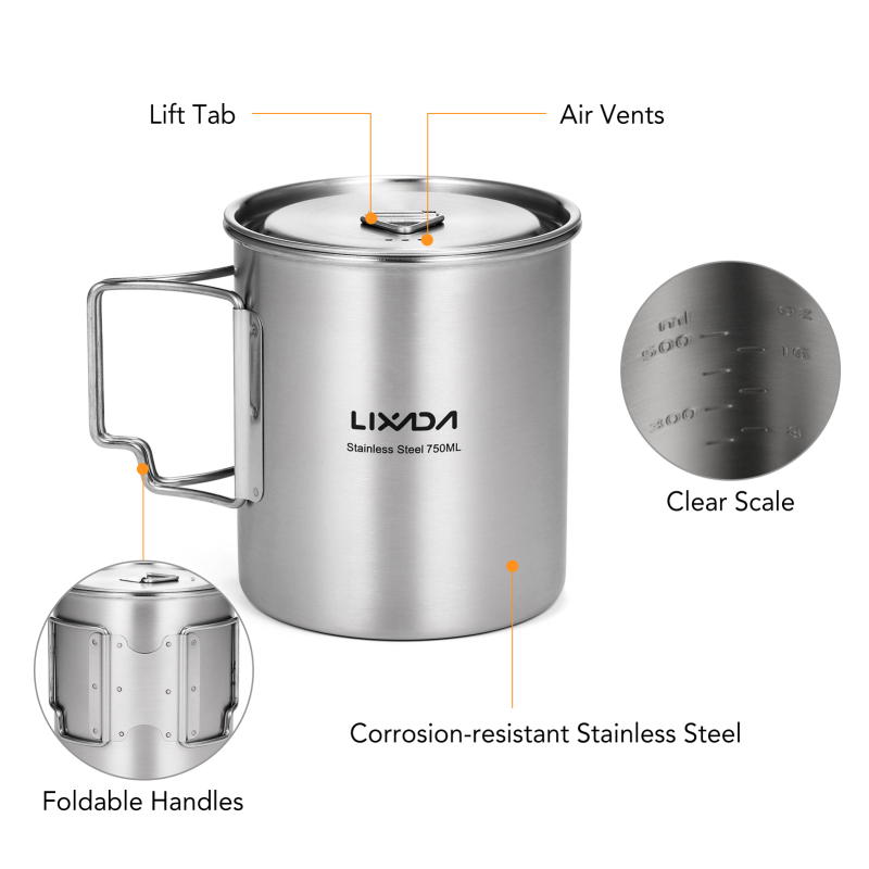 Lixada 750ml Cup Outdoor Stain - Camping Cooking Cup 评论和价格