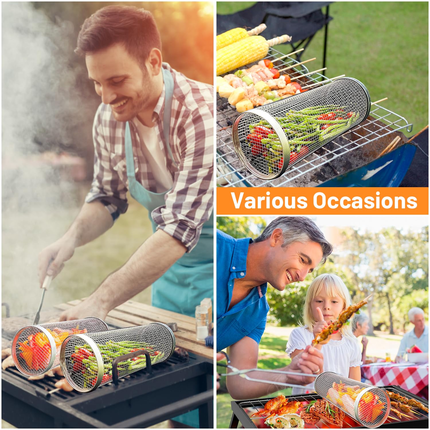 2 Pieces Rolling Grilling Bask - Camping Cooking Mesh 评论和价格