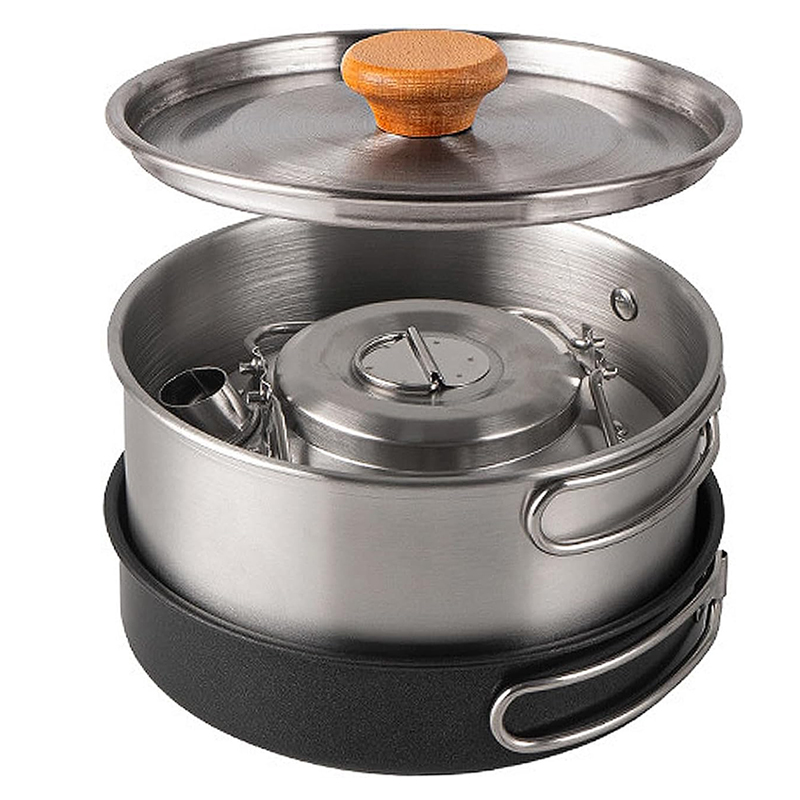 High-Grade 304 Stainless Steel - Camping Cooking Set With Kettle 评论和价格