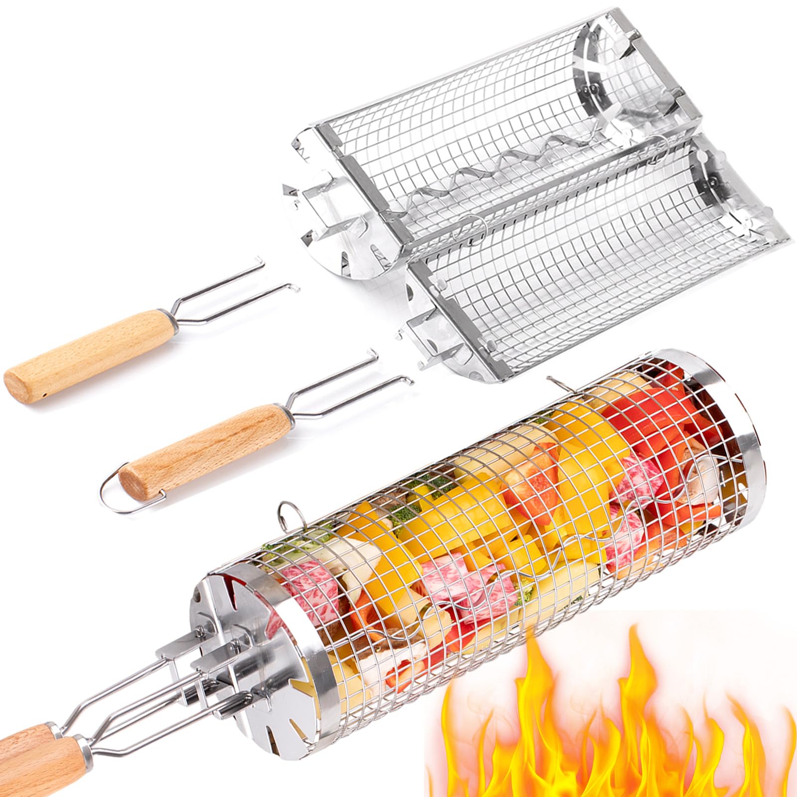 BUYYES Rolling Grill Basket BB - Camping Cooking Mesh 评论和价格