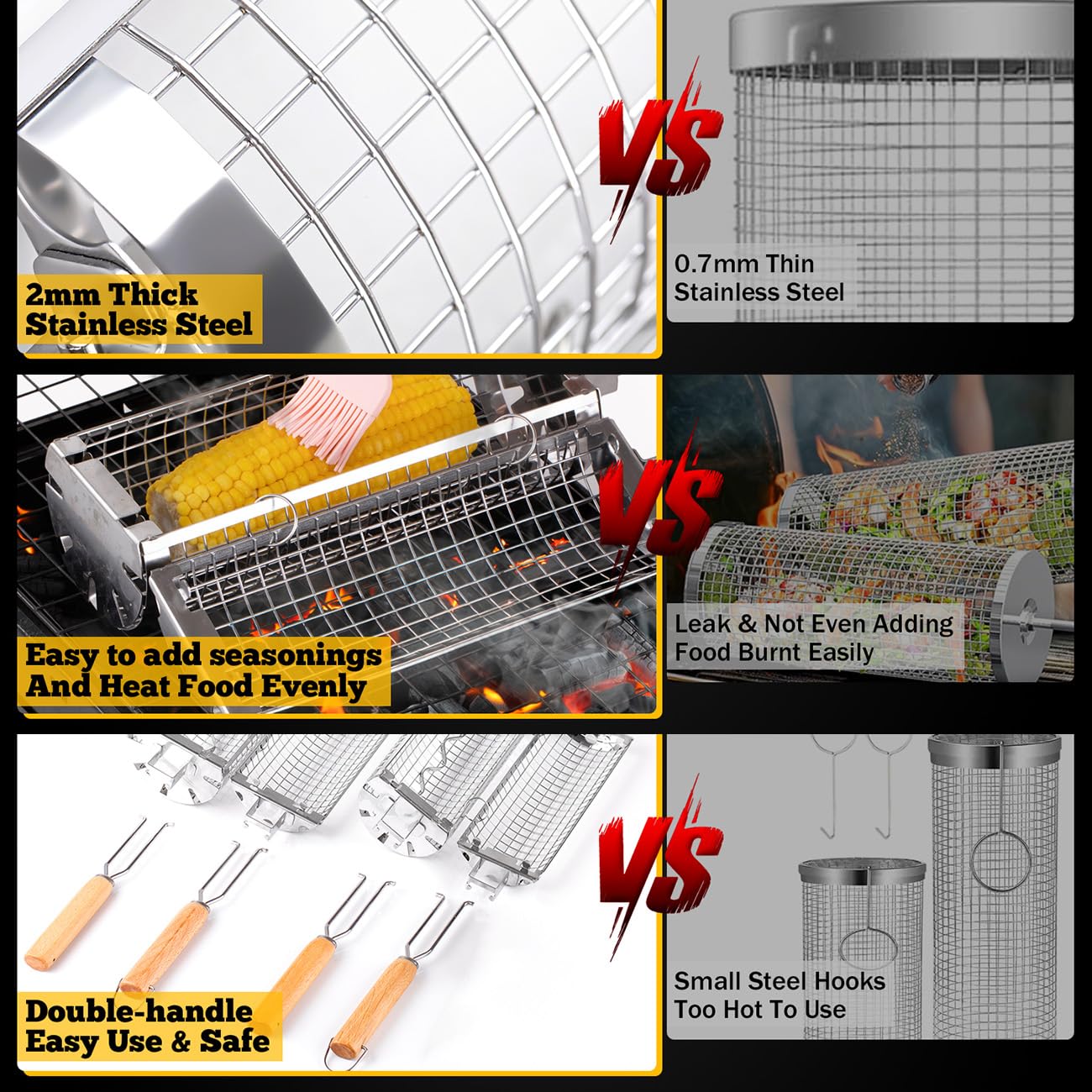 BUYYES Rolling Grill Basket BB - Camping Cooking Mesh 评论和价格